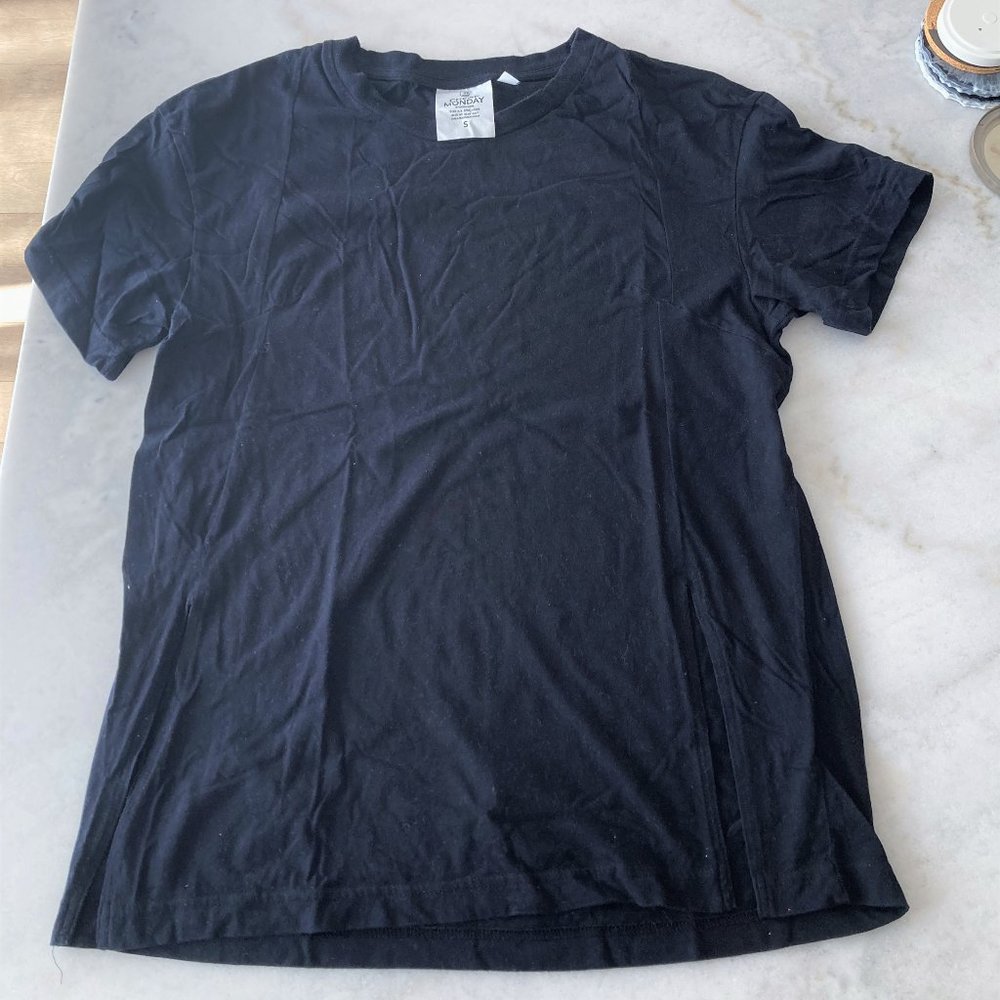 Cheap Monday plain black oversized t-shirt w/ side slits, relaxed fit, crew neck